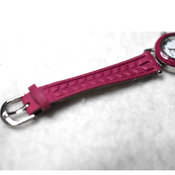 Gina Milano Tiny Delicate Red Textured Silicone Band Silver Tone Accent Watch - Picture 4 of 4